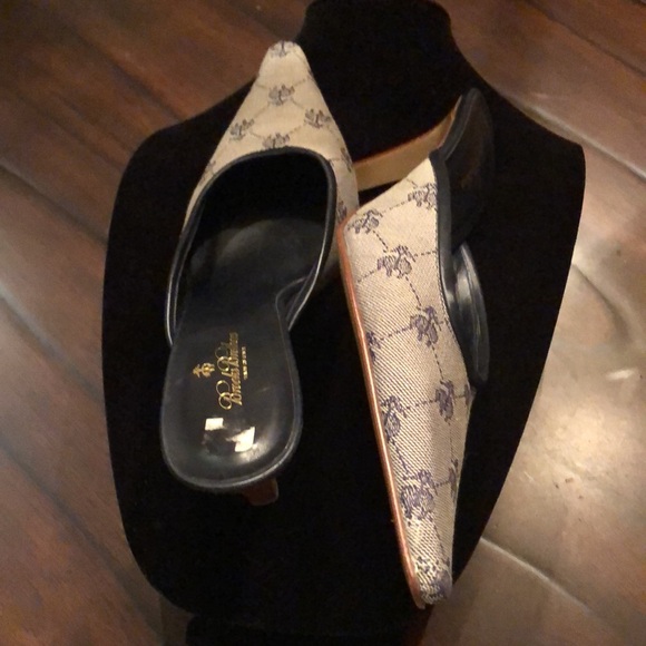 🔆 Brooks Brother’s fabric leather trim wood heel slides - Picture 6 of 11